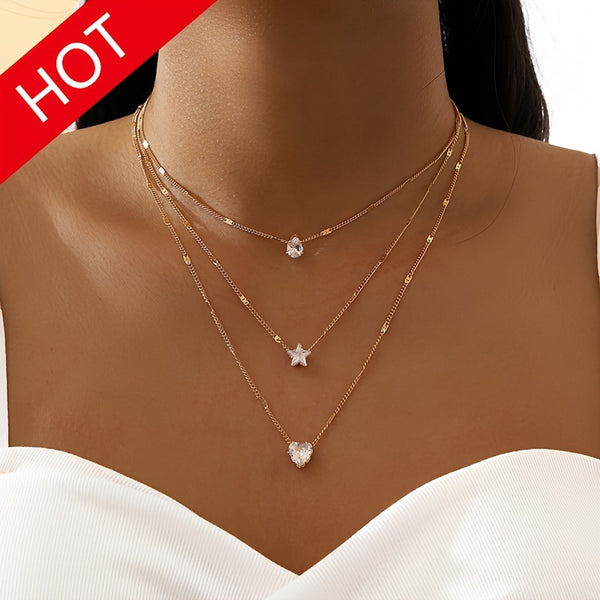 Necklace studded with crystals, zirconia, heart and star